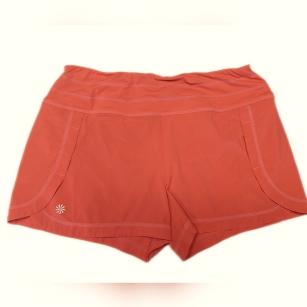 Athleta running shorts, back zipper pocket, built in panties, orange, M